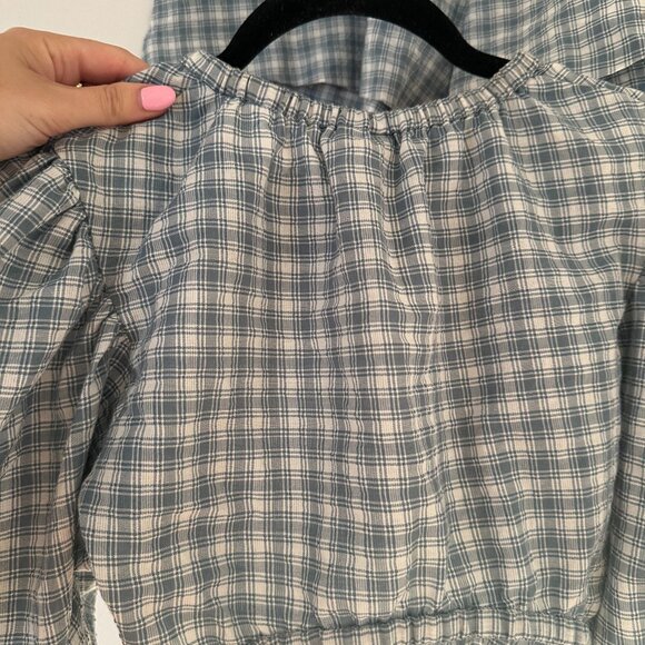 Jonathan Simkhai Co-Ords Two-Piece Set Plaid Puff Sleeves Crop Top & Shorts - Picture 11 of 13